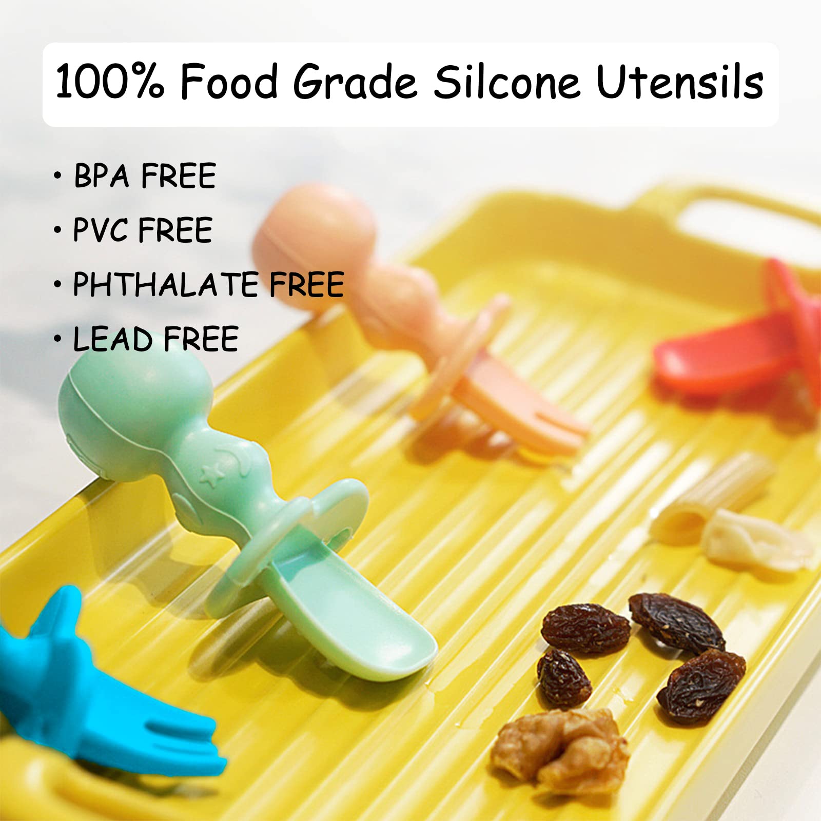 12 Pack Baby Utensils, Silicone Baby Spoons Self Feeding And Baby Forks, Toddler Utensils For Baby Led Weaning, Chewable Utensil